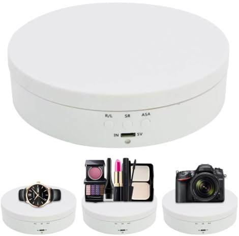 JASOLYI 360° Rotating Display Stand, Automatic Mute Rotating Turntable 13.8cm Angle and Direction Adjustable Turntable for Theme Exhibition, Window Display, Product Display(white,matte)