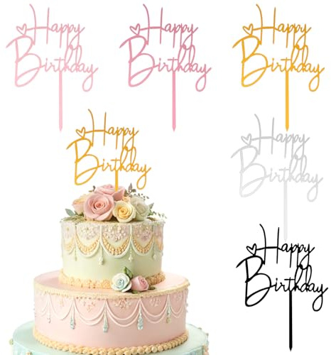 Nogeqi 5 Stück Happy Birthday Tortendeko Acryl Kuchen Deko Geburtstag Happy Birthday Cake Topper Geburtstag Tortenstecker Für Mädchen Jungen Frauen Mann (5 Farben)