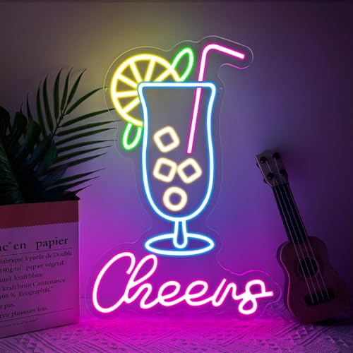 Cheers Neon Light Sign Cocktail LED Sign Lettering for Wall Neon Light Lamp Dimmable USB Powered for Bar Man Den Bars Clubs Party Home Darts Store Gifts Living Room Celebrations