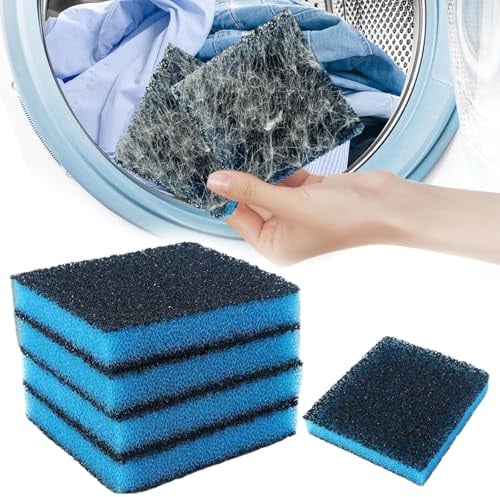 RVYEIOP 5 Pezzi Acchiappa Peli per Lavatrice, Spugna Cattura Peli Lavatrice Riutilizzabile, Raccogli Peli Lavatrice per Peli di Cane e Gatto, Filtro Pelucchi per Bucato, 11x10x2cm, Nero e Blu