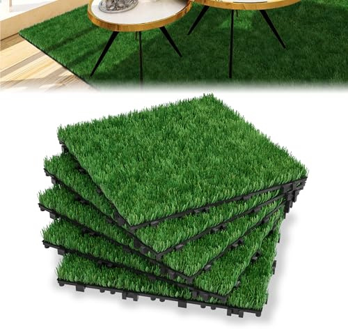 TATIVALO 11 Stück Kunstrasen Fliesen 30×30 cm 40 mm Höhe Kunststoffrasen | Kunstrasenteppich mit Drainagelöchern, UV-beständig & wetterfest – Künstlicher Rasen für Balkon, Garten, Outdoor & Terrasse