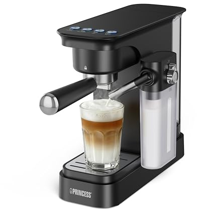 Princess Espressomaschine mit Milchbehälter, 20 Bar Pumpe, 0,8 L Wassertank, Gleichzeitige Zubereitung von 2 Tassen, Abnehmbare Tropfschale, Automatische Abschaltung, 01.249422.01.001