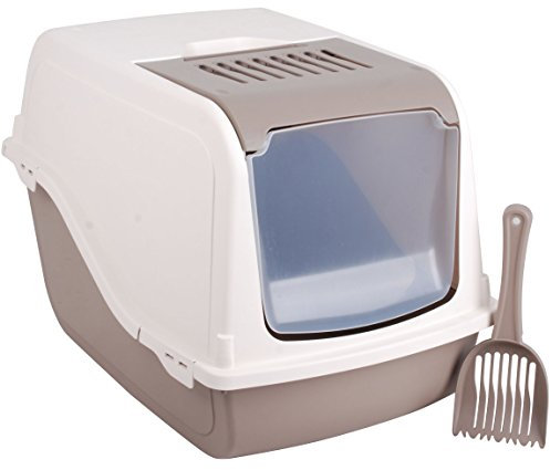 Dogi Click and Secure Premium Hooded Cat Litter Tray, Large, Taupe/Cream