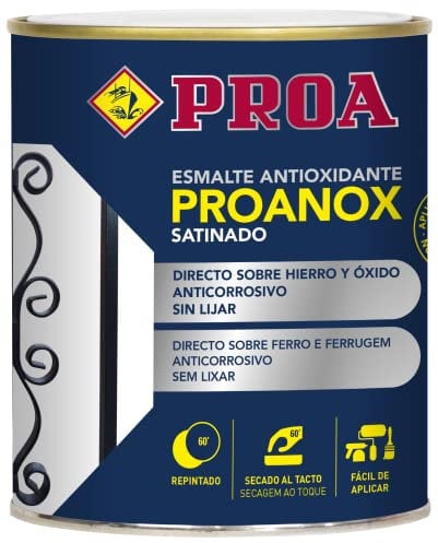 Esmalte antioxidante directo sobre óxido. SATINADO. Aluminio RAL 9006. 750 ML. Pintar sobre hierro y óxido sin necesidad de imprimación. PROANOX.