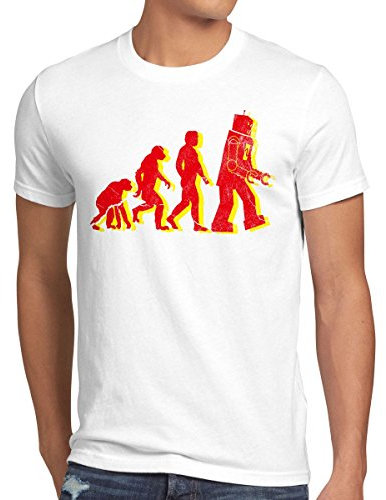 style3 Roboter Evolution Herren T-Shirt Sheldon, Größe:S;Farbe:Weiß