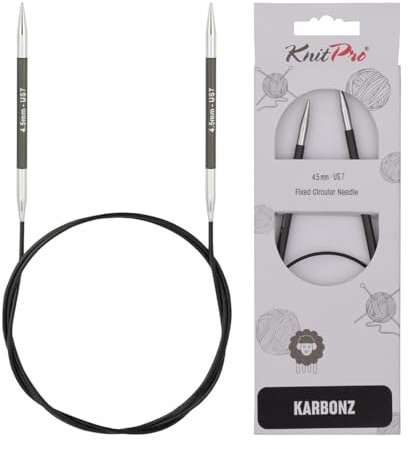 KnitPro Karbonz Rundstricknadeln 60cm, 4,50mm Rundstricknadel, Karbon/Messing, Black, 22x11x0.5 cm
