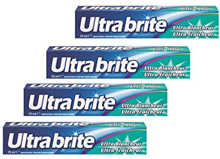 ULTRA BRITE - Dentifrice Ultra Brite Blancheur - Ultra Blancheur - Ultra Fraîcheur - Dents Blanches et Eclatantes - Lot de 4 x 75 ml