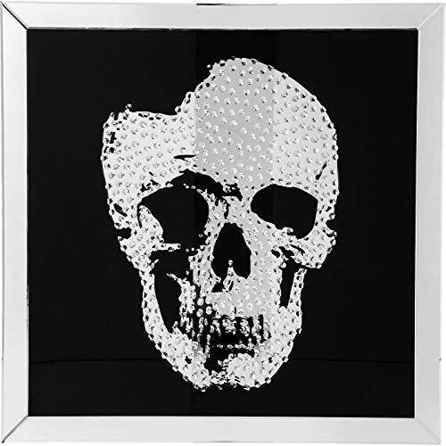 Kare Design Bild Frame Mirror Skull Schwarz/Silber, Glasbild, Dekobild, Totenkopfbild, quadratisches Bild, Schädel-Motiv, Modern, Wohnzimmer, Schlafzimmer, Flur, 100x100x4,5cm