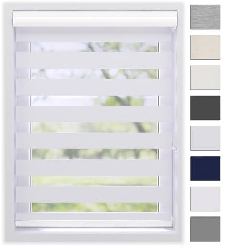 EFIXS Doppelrollo mit Kassette Montage Wand/Decke mit Bohren Breiten: 40-220, Höhe: bis 240 Hier: BxH (120 x 175) cm (Dimout-Weiss) Premium Duorollo, oder ohne Bohren mit Klemmhalter am PVC-Fenster