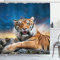 ABAKUHAUS Tiger Duschvorhang, Beruhigen Wildtier Sonnenuntergang, Stoffliches Gewebe Badezimmerdekorationsset mit Haken, 175 x 200 cm, Blau Ingwer