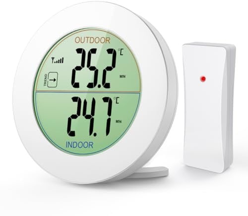 ORIA Digital Thermometer, Innen Außen Temperatur Monitor mit 1 Außensensor, LCD Display, ℃/℉, MIN/MAX, für Zuhause, Küche, Büro - Weiß