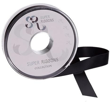 SR Super Ribbons®™- Full Reel 3mm Double Faced Satin Ribbon, 50 Metres on Reel - Black