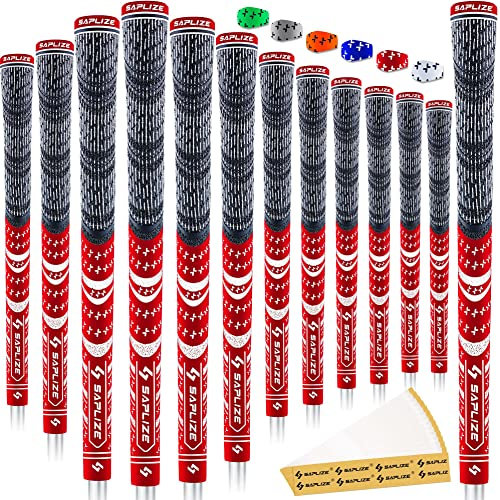 SAPLIZE 13 Golf Grips, Red Standard Size, All Weather Multi Compound Hybrid Golf Club Grips