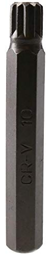 10mm Spline Bit 75mm Length 10mm Shank Chrome Vanadium Hardened Triple Square