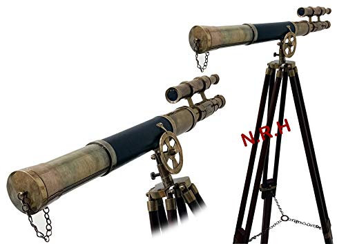 Nautical Brass Leather Telescope With Tripod Stand Floor Standing Telescope