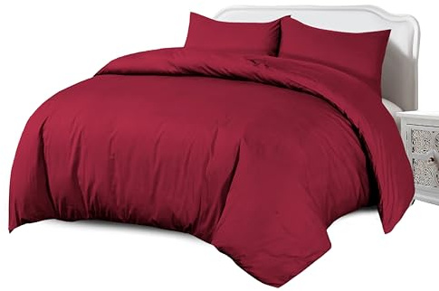 Crescent Collection Plain Duvet Cover With Pillowcase Percale Quilt Cover Bedding Set (Burgundy, Double)