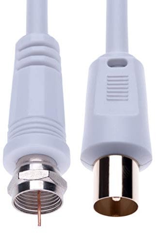 Coaxial aéreo F Connector Macho Plug to RF M-Macho Cable for Satélite Sat Freesat Sky Virgin BT TV HDTV DVB DVD Radio/Coax de Antena Televisión Cable de Banda Ancha – 0.5 m Blanco