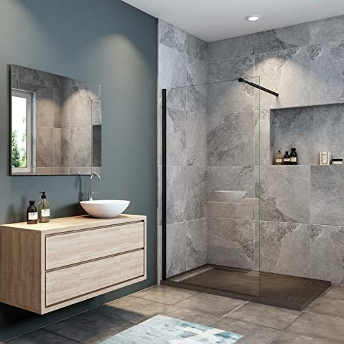 Mamparas de Ducha Pantalla Panel Fijo Perfil Negro Mate Cristal Antical 8mm Barra 73-120cm - 130x200cm