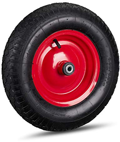 1x Ruota per Carriola 4.80 4.00-8, ad Aria, & Cerchione in Acciaio, 3 Adattatori, Max 120 kg, Nero Rosso