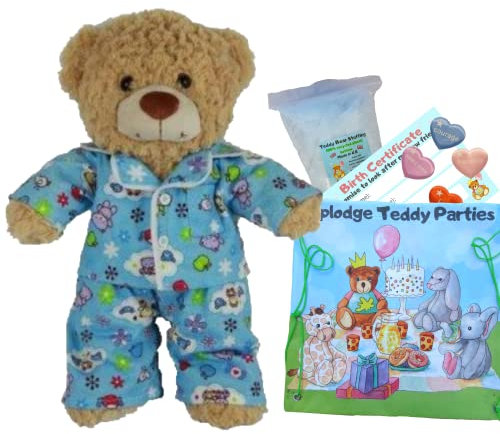 Toffee der braune Teddybär mit blauem Schlafanzug – Bauen Sie Ihren eigenen Teddybär-Set – 40 cm – kein Nähen – Plüschtier Geschenk für Jungen und Mädchen