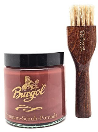 Burgol Premium Schuh Pomade 100ml mit langer Tiegelbürste Mittelbraun