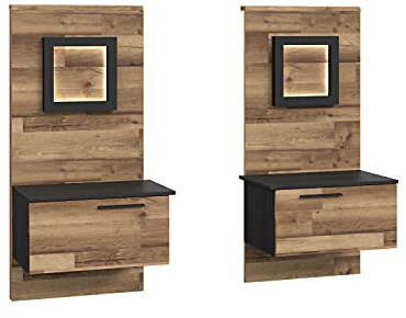 FORTE Jakobina Nachtkommoden mit 2 Schubladen, Holzwerkstoff, Stabeiche kombiniert mit Schwarz Eiche, 27 x 119,7 x 54,7 cm