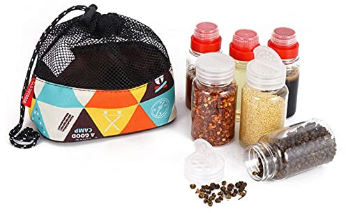 RoseFlower Pot d'assaisonnement Portable, Lot de 6 Pots À Épices avec Sac de Rangement - poivre, sel, Récipient à épices pour Voyage de Pique-nique au Barbecue en Camping en Plein Air -80/100ml