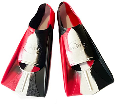 Swimz Short Blade Silicone Training Fins - Black / White / Red (UK 5.5 - 6.5 (Euro 39/40))