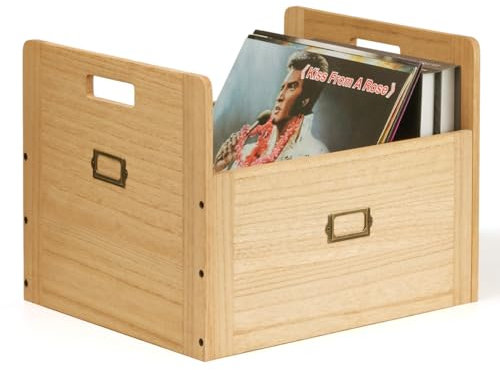 KIRIGEN Scatola per dischi in vinile Scatole per dischi in legno Scatole per dischi fino a 80 dischi e LP colore naturale
