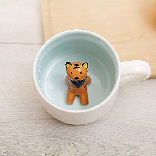 3D Cartoon Miniature Animal Coffee Cup Mug with Baby Pig Inside - Animal Lovers Tea Mugs for Women Girls (Tiger)