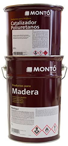 Montopol Fondo Blanco 50 + Catalizador Montopol MS. Barniz Poliuretano Tapaporos al Disolvente de Dos Componentes. (7,5kg (5kg + 2,2kg))
