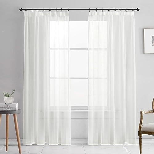 BUHUA Voile Gardinen Vorhang mit Kräuselband Transparent Voile Gardinen für Wohnzimmer Schlafzimmer Kinderzimmer Weiss, 2er Set 245 x 140cm