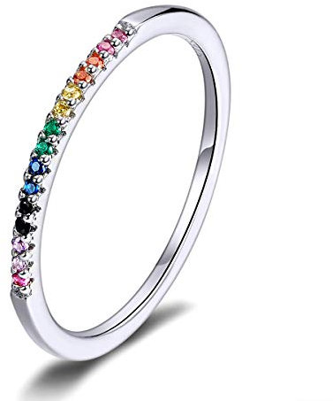 Lorrifal 925 Sterling Silber Bunte Pflastersteine Funkelnde Kubik-Zirkon Regenbogen Ringe Bestes Liebesgeschenk für Frauen Teenager Mädchen
