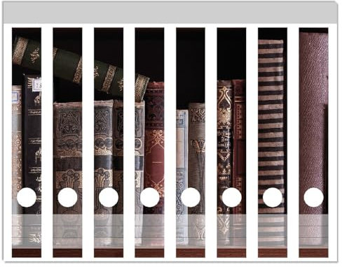 Wallario Ordnerrücken Sticker Bücherregal mit Alten Büchern - Größe 8 Stück, Rückenschilder für 8 schmale Ordner, Klebeetiketten