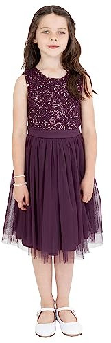 Maya Deluxe Mädchen Paillettenverziertes Hochzeit und Geburtstag Festlich mit Bandschleife Brautjungfernkleid Kleid, Berry, 3-4 Jahre