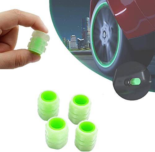 Universal Fluorescent Car Tire Valve Caps,Car Auto Wheel Tire Tyre Air Valve Stem Led Light Caps Cover,Glowing in Dark for Car Truck,SUV,Motorcycles,Bike (4pcs)