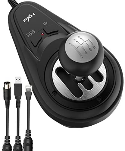 PXN A7 Cambiador de Marchas con Palanca de Cambios de 6 Velocidades - H Shifter, 3 Cables (USB,RJ11,DIN), Marcha Atrás, Botones de Freno y Velocidad Alta y Baja, Cambio de Marchas - Universal en PC