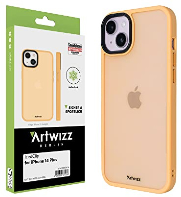Artwizz IcedClip kompatibel mit iPhone 14 Plus - Mattes Vereistes Design, Rückseite mit Soft-Touch-Beschichtung, Tiger-Orange