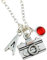 Personalised Camera Necklace on sterling silver or silver plated chain with initial charm and birthstone crystal wanderlust jewellery travel lover, graduation gift for geography teacher photography