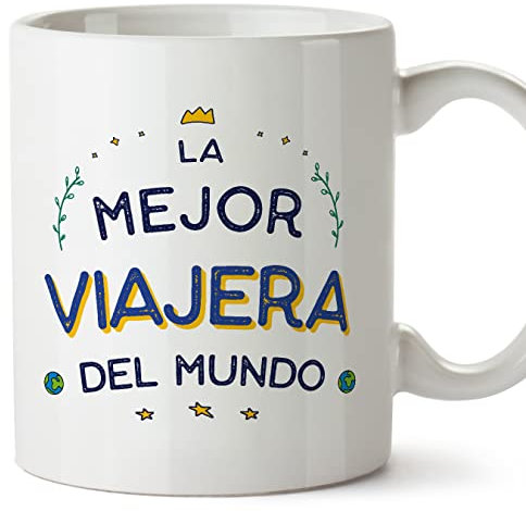 MUGFFINS Tazas para VIAJERA mujer - En Español - Mejor del Mundo - 11 oz / 330 ml - Regalo original y divertido