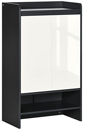 HOMCOM High Gloss Shoe Cabinet with White Doors and Open Shelves, Hallway Shoe Cupboard Storage Organiser for 15 Pairs of Shoes, Grey