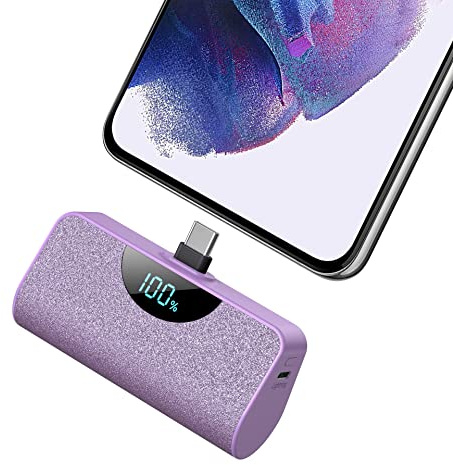 QTshine Mini Power Bank 5200 mAh, Ultra Compact LCD Display USB C Portable Charger, 15W PD Fast Charging Battery Pack Backup Charger Compatible with 15/15 PLUS/15 Pro,Samsung, Huawei, Xiaomi, LG