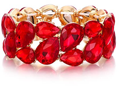 EVER FAITH Stretch Armreif österreichischen Kristall elastische Art Deco Elegante Tropfen Vintage Party Armband für Damen Rot Gold-Ton