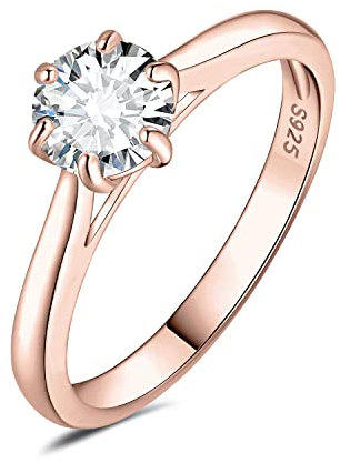 JewelryPalace 0.5ct Classic Anello Solitario Donna Argento 925 con Creato Moissanite, Diamante Simulato Anelli con Pietra Rotonda, Semplice Fedine Fidanzamento in Oro Rosa Set Gioielli Donna 11.5