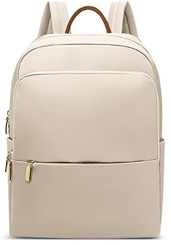 DIRRONA Ladies Backpack Fashion 14 inch Laptop Backpack, Lightweight Large Casual Work School Commute Travel Rucksack Bag for Women Waterproof Antitheft Airport Rucksack Creamy Beige