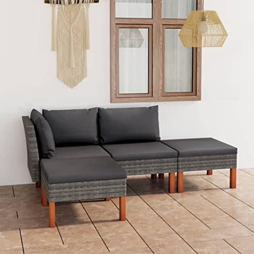 KOIECETA Gartenmöbel 4-TLG. mit Kissen Sofa Lounge Sitzgruppe Garten Garnitur Gartenset Ecksofa Mittelsofa Gartensofa Poly Rattan Grau