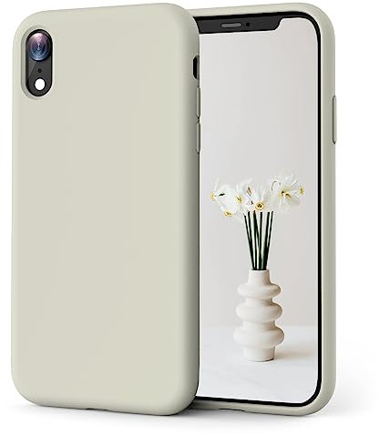 OIIAEE Silicone Case Compatible with iPhone XR Case 6.1 Inch, Soft Ultra Slim Protective Shockproof Liquid Silicone Phone Case with Anti-Scratch Microfiber Lining,Stone