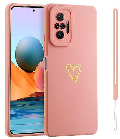 ESONG Handyhülle für Xiaomi Redmi Note 10 Pro 4G/10 Pro Max 4G,Dünn Weiche TPU Silikon Telefonhülle Cover mit Süße Liebe Herzform/Handschlaufe,Stoßfest Bumper Schutzhülle Case für Mädchen/Frauen-Rosa