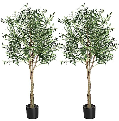 YOLEO 6FT Artificial Olive Tree 2 Packs for Home Indoor Decor (Style 2) | Lifelike Faux Silk Tree 180cm