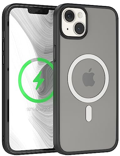 EAZY CASE - Hülle kompatibel mit iPhone 14 Plus kompatibel mit MagSafe, Rundumschutz, Schutzhülle Kratzfeste Transparente Rückseite, magnetisch Hülle, Bumper in Matt Transparent/Schwarz